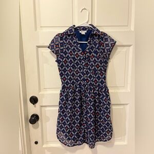 PINKY Retro Navy Geometric Shirt Dress Sz M